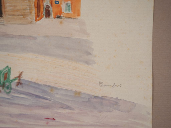 Mario CAVAGLIERI.  "Eglise à Bologne" Aquarelle, signée en bas à droit