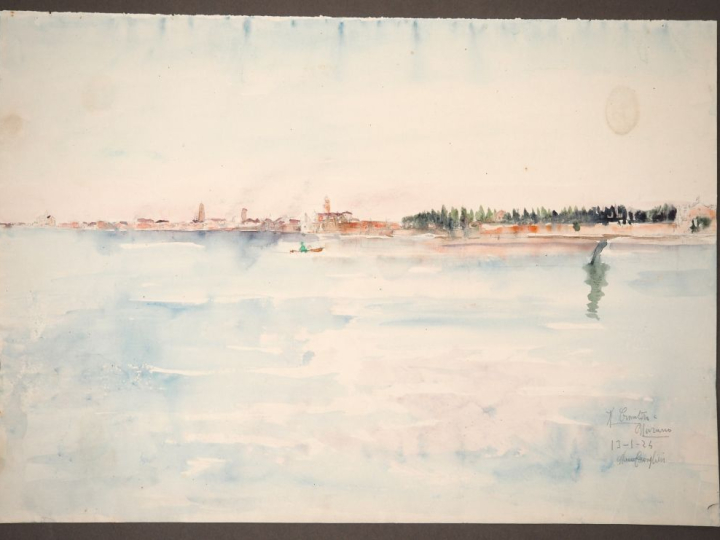 Mario CAVAGLIERI.  "Murano" Aquarelle, signée en bas à droite, située 