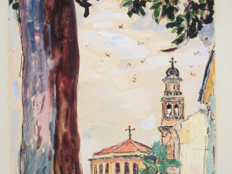 Vente aux enchères Mario CAVAGLIERI.  "Rovigo, l'église de la Rotonda"  Aquarelle, signée