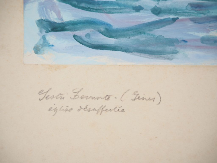 Mario CAVAGLIERI.  "Eglise en bord de mer, près de Gènes" Aquarelle go