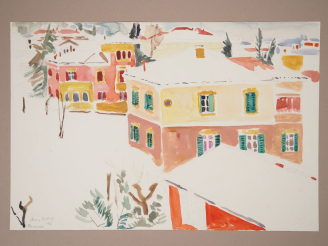 Vente aux enchères Mario CAVAGLIERI. "Neige à Bologne" Aquarelle, signée en bas à gauche,
