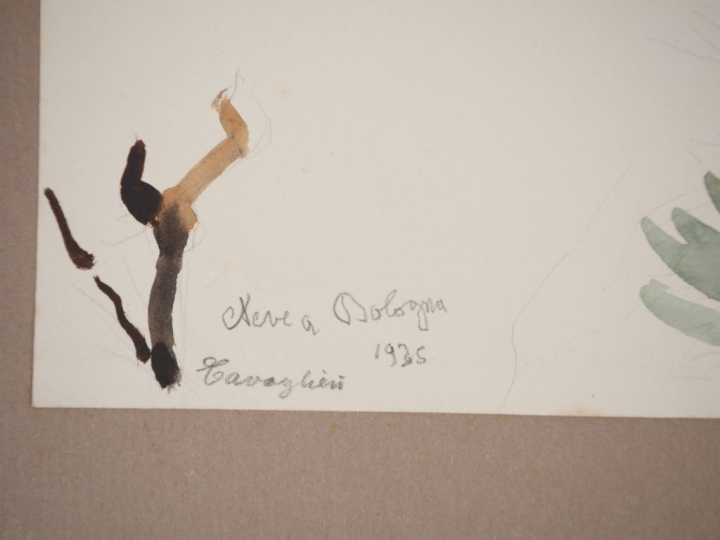 Mario CAVAGLIERI. "Neige à Bologne" Aquarelle, signée en bas à gauche,