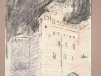 Vente aux enchères Mario CAVAGLIERI.  "Bologne" Dessin au fusain, signé en bas à gauche D