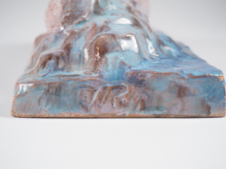 Henri Paul REY.  "modèle nue allongée" Sculpture en terre cuite vernis