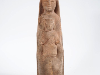 Vente aux enchères Henri Paul REY.  "Vierge à l'enfant romane"  Sculpture en terre patiné