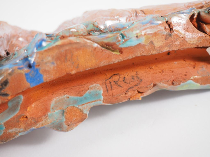 Henri Paul REY.  "femme nue"  Sculpture en terre cuite vernissée polyc