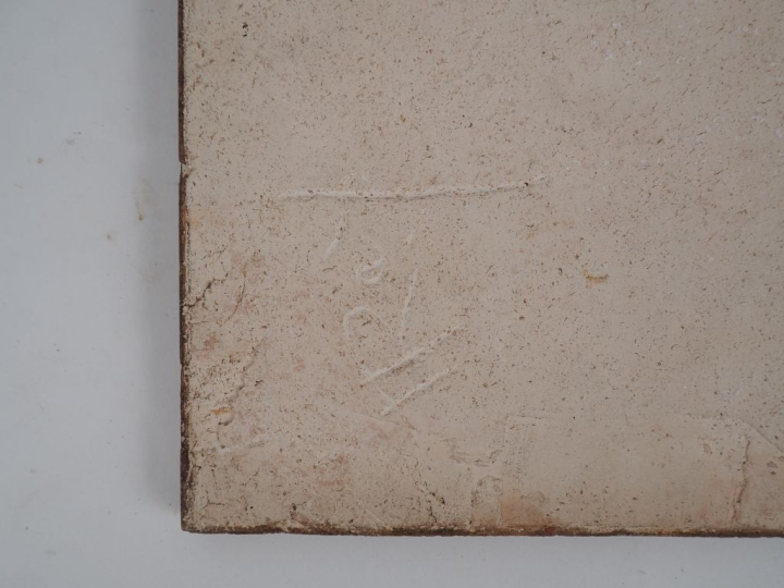 Henri Paul REY.  "Piéta" Plaque en terre cuite émaillée polychrome Sig