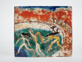 Vente aux enchères Henri Paul REY. "Les trois grâces" Plaque en terre cuite émaillée poly