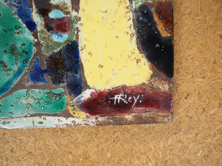 Henri Paul REY.  "Femmes à la fontaine" Plaque en terre cuite émaillée