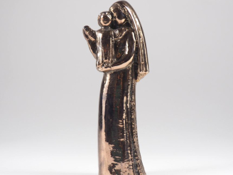 Vente aux enchères Henri Paul REY.  "Vierge à l'enfant" Sculpture en terre cuite vernissé