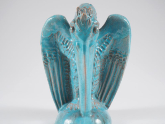 Vente aux enchères Henri Paul REY.  "Griffon"  Sculpture en terre cuite émaillée turquois