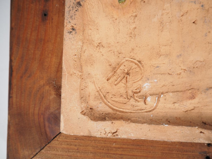 Henri Paul REY.  "les trois grâces" Plaque en tere cuite émaillée poly