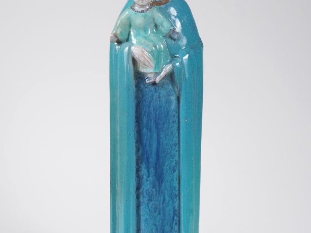 Henri Paul REY.  "Vierge à l'enfant" Sculpture en terre cuite vernissé
