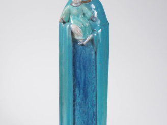 Vente aux enchères Henri Paul REY.  "Vierge à l'enfant" Sculpture en terre cuite vernissé