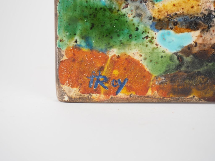 Henri Paul REY.  "dame à la licorne" Plaque en céramique polychrome Si