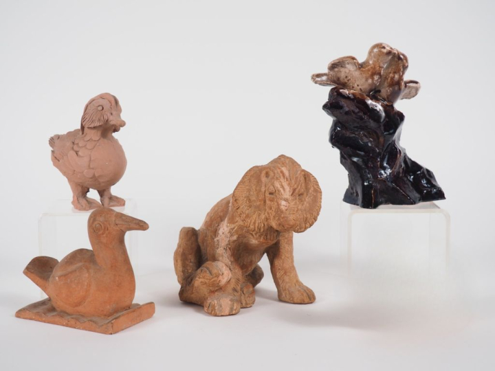 Henri Paul REY.  4 différents sujets animaliers en terre cuite patinée