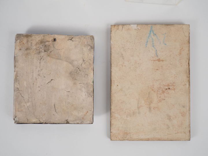 Henri Paul REY.  "paysan et son âne près d'un moulin" Plaque en cérami