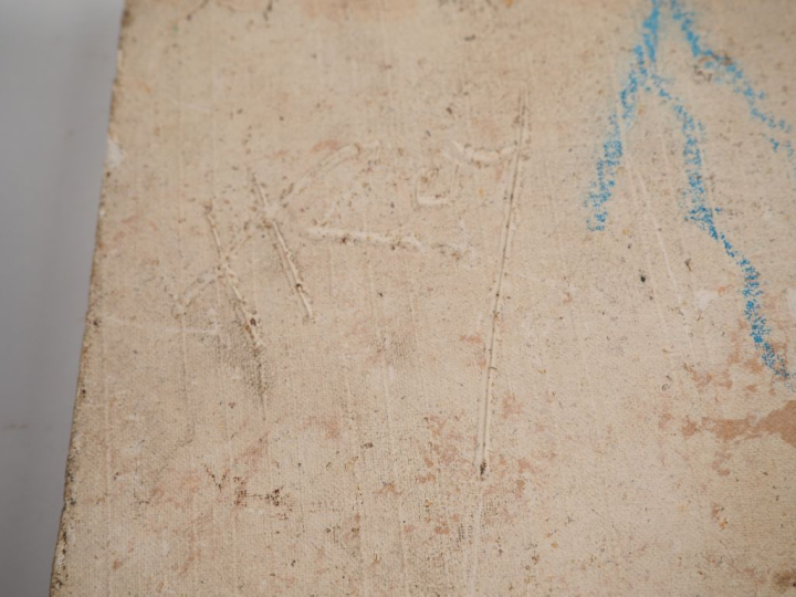 Henri Paul REY.  "paysan et son âne près d'un moulin" Plaque en cérami