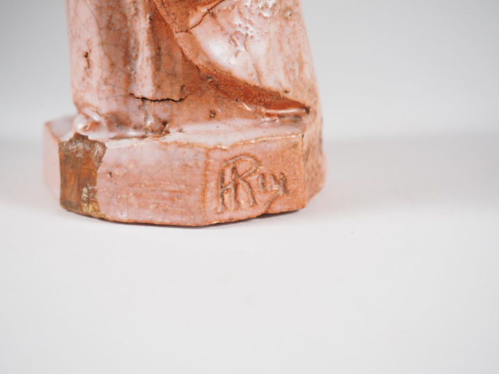 Henri Paul REY.  "Vierge à l'enfant"  Sculpture en terre cuite émaillé