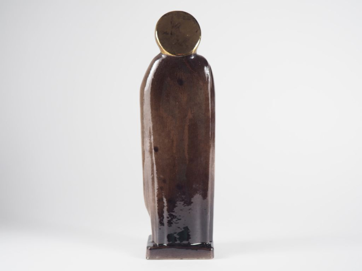 Henri Paul REY.  "Vierge à l'enfant"  Sujet en terre cuite polychrome 