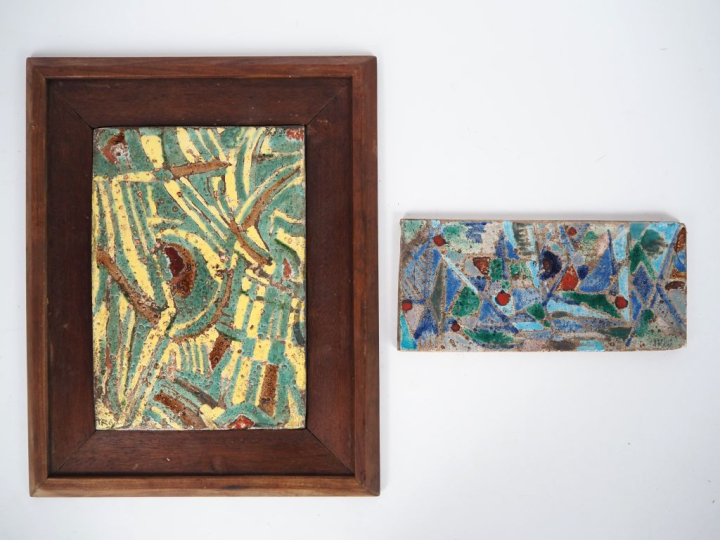 Henri Paul REY.  "Abstraction" Deux plaques en terre cuite émaillée po