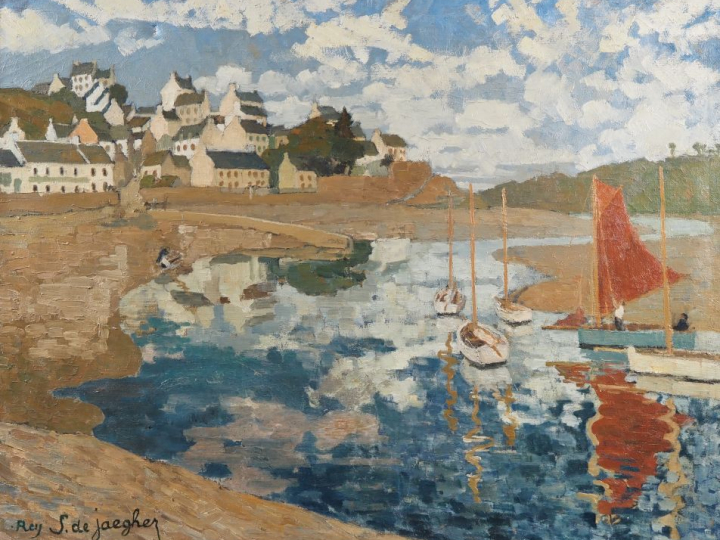 Suzanne REY de JAEGHER. "Port breton à marée basse" Huile sur toile, s