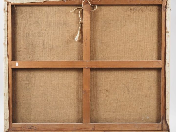 Suzanne REY de JAEGHER.  "Bébé dans son berceau entouré de fleurs".  H