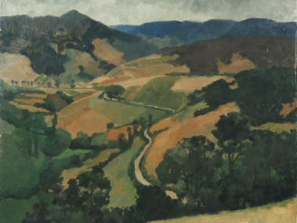 Vente aux enchères Suzanne REY de JAEGHER.  "Paysage du Morvan".  Huile sur toile, signée
