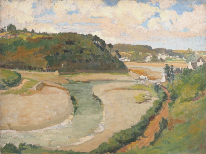 Suzanne REY de JAEGHER. "Ria en Bretagne".  Huile sur toile, signée au