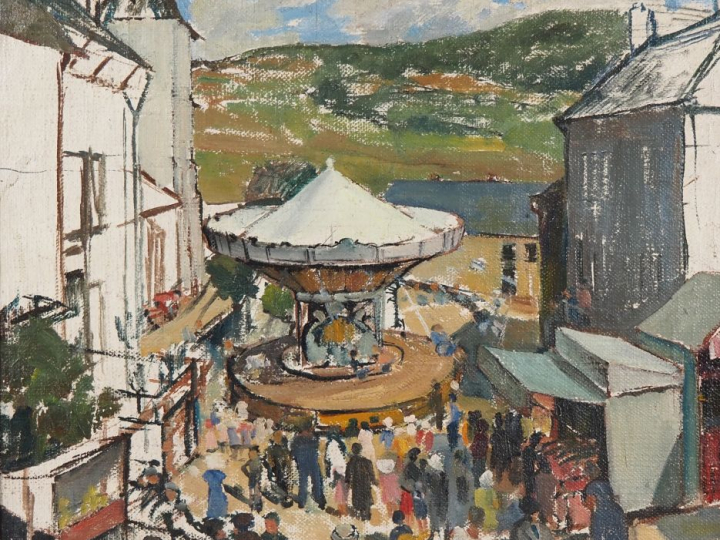 Suzanne REY de JAEGHER.  "La fête foraine".  Huile sur toile.  Dim. 50