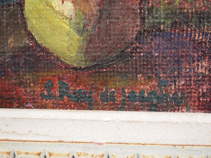 Suzanne REY de JAEGHER.  "Nature morte aux fleurs et aux fruits".  Hui