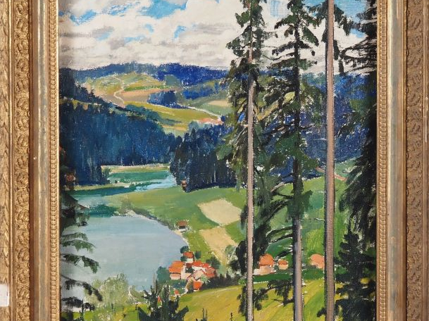 Suzanne REY de JAEGHER. "Paysage de montagne" Huile sur toile, signée 