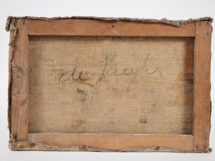 Suzanne REY de JAEGHER. "Le vieux pont".  Huile sur toile, signée en b