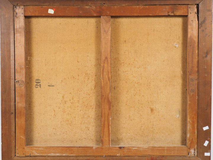 Paul MANAUT.  "Village en bordure de rivière" Huile sur toile, signée 