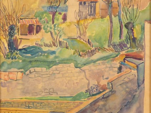 Paul MANAUT.  4 différentes aquarelles "marché aux puces", "village", 