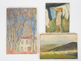 Vente aux enchères Paul MANAUT.  4 différentes aquarelles "la ferme", "paysage au château