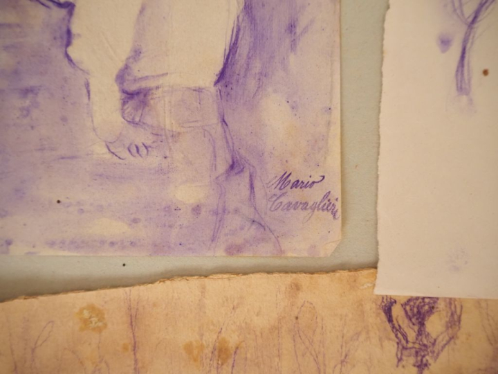 Mario CAVAGLIERI.  Très bel ensemble de 13 dessins à l'encre violette 