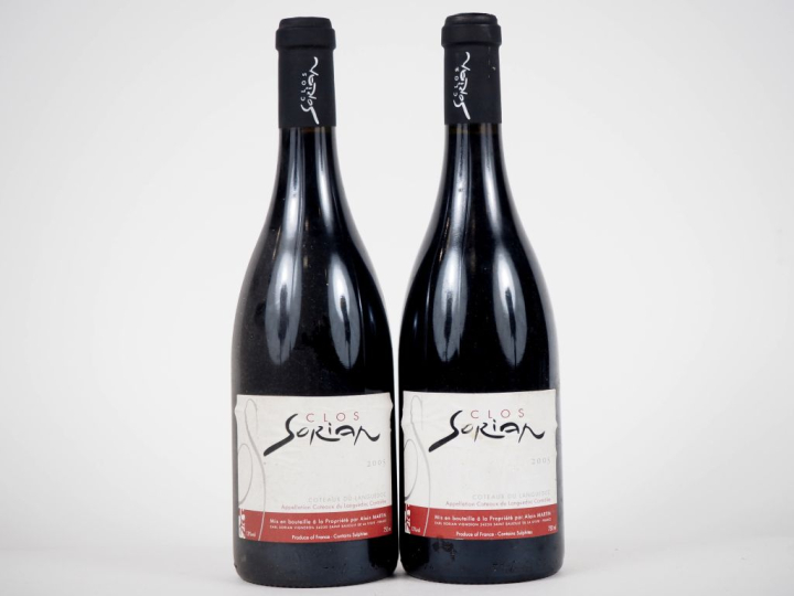 2 BOUTEILLES CLOS SORIAN COTEAUX DU LANGUEDOC - 2005 - ÉTIQUETTES PLIS