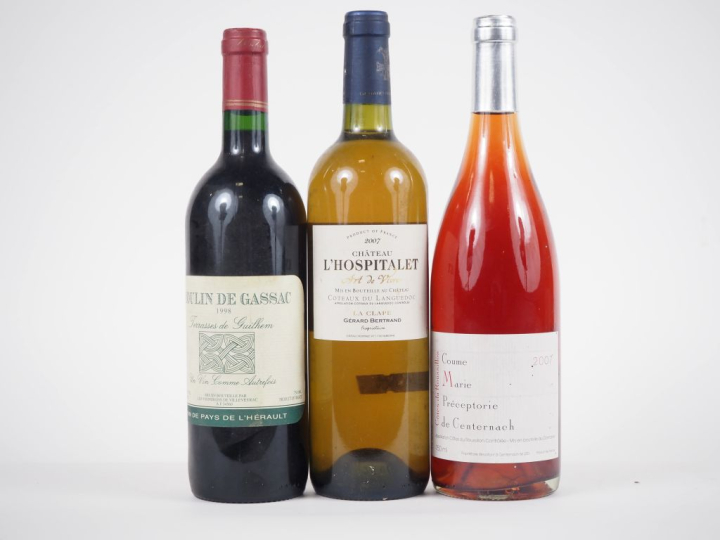 3 BOUTEILLES : 1 MOULIN DE GASSAC "TERRASSES DE GUILHEM" 1998/ 1 CHÂTE