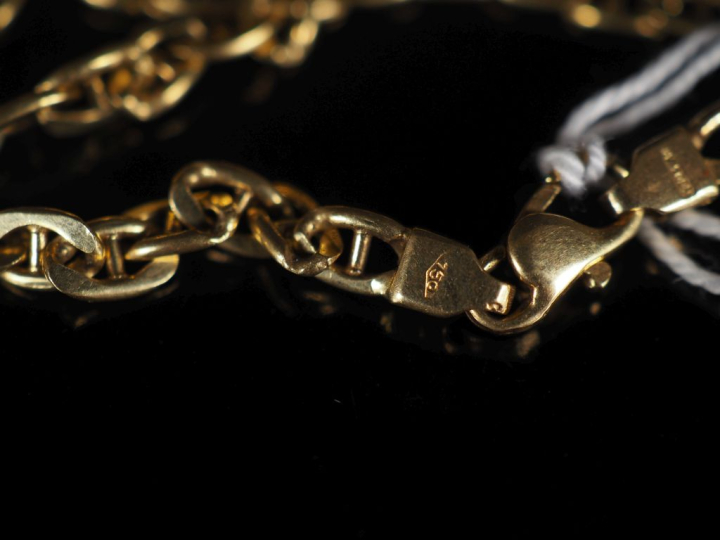 Collier en or 750, maille plate style forçat  Poids : 17 g   