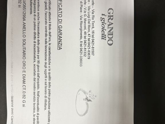 Solitaire de 0,82 cts, G, SI , monture en or blanc Poids tel : 5,09 g 