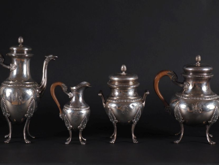 Partie de service à thé et à café de style Louis XVI en argent 925, à 