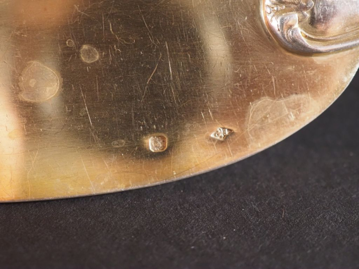 Douze cuillères à glace en vermeil, poinçon Minerve.  M.O : E.P vers 1