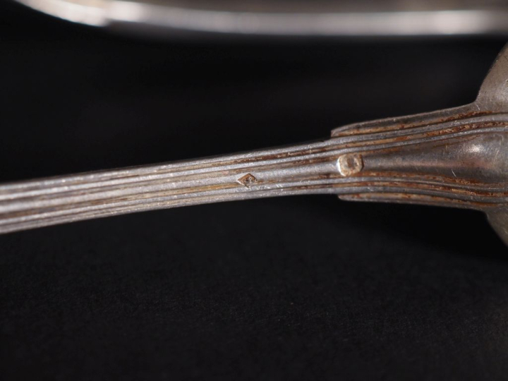 Cuillère à servir et petite cuillère en argent 925 modèle à filet. Poi