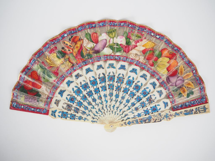 Eventail Chine XIXème. Canton circa 1840 à 14 brins +2MB. Monture à dé