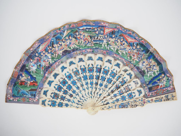 Eventail Chine XIXème. Canton circa 1840 à 14 brins +2MB. Monture à dé