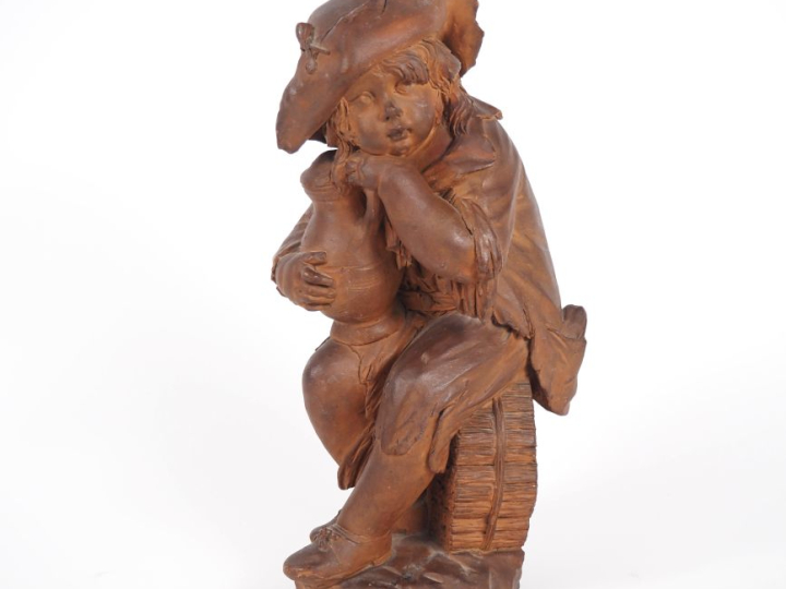 Sujet XIXème en terre cuite "le petit paysan à la cruche" H. 33 cm