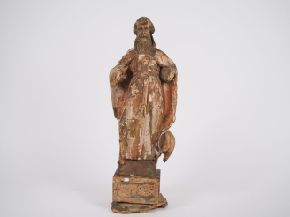 Vente aux enchères Sculpture en bois polychrome XVIIIème "Saint Antoine" H. 46 cm  (manqu