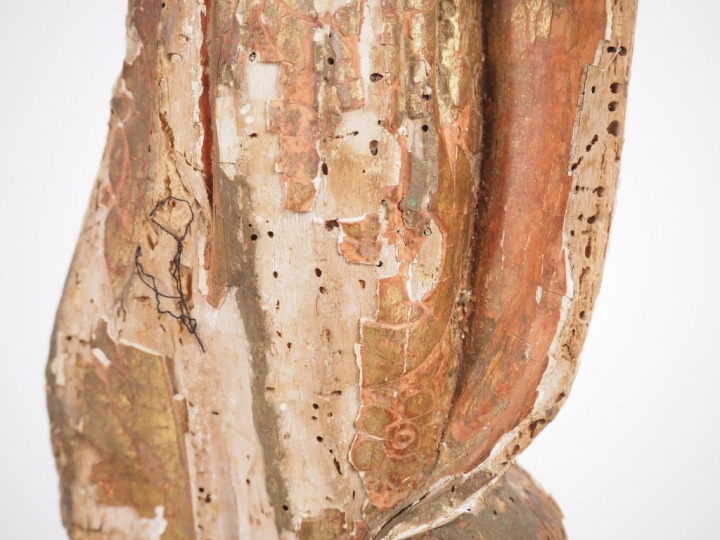 Sculpture en bois polychrome XVIIIème "Saint Antoine" H. 46 cm  (manqu