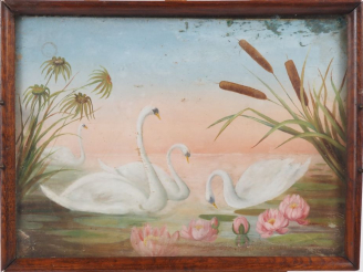 Vente aux enchères Plateau de style Art nouveau, agrémenté d'une composition "cygnes sur 